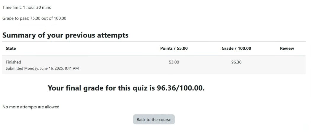 High scoring Pre-req Math Exam result